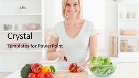  Presentation with vegetables - Theme with young woman cutting vegetables smiles background and a lemonade colored foreground