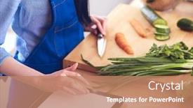  Presentation with vegetables - Theme having young-woman-cutting-vegetables background and a coral colored foreground