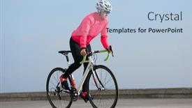  Presentation with free urban - Beautiful PPT layouts featuring young-woman-cyclist-riding-road backdrop and a light blue colored foreground