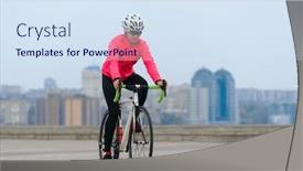  Presentation with road bike - Audience pleasing slide deck consisting of young-woman-cyclist-riding-road backdrop and a sky blue colored foreground