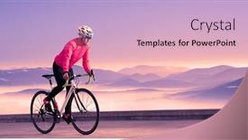  Presentation with cyclist mountains - Presentation design with young-woman-cyclist-riding-road background and a lemonade colored foreground