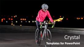  Presentation with cyclist - Presentation theme consisting of young-woman-cyclist-riding-road background and a dark gray colored foreground