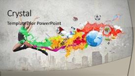  Presentation with young sing woman singing young - Amazing PPT layouts having young woman dancer in green suit jumping high backdrop and a light gray colored foreground