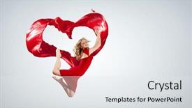  Presentation with dancing - PPT layouts having young woman dancing with red fabric in studio and heart symbol background and a white colored foreground