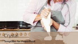  Presentation with muffins - Audience pleasing PPT theme consisting of young-woman-decorates-chocolate-muffins backdrop and a coral colored foreground