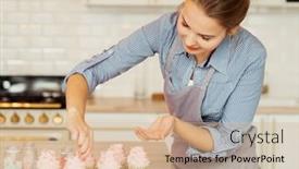  Presentation with unicorn - Slides having young-woman-decorates-cupcakes-unicorn background and a soft green colored foreground