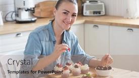  Presentation with muffins - Presentation with young-woman-decorates-muffins background and a  colored foreground