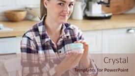  Presentation with muffins - Theme consisting of young-woman-decorates-muffins background and a  colored foreground
