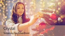  Presentation with christmas holidays - Audience pleasing theme consisting of winter holidays and people concept backdrop and a coral colored foreground