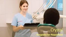  Presentation with technology health - Slides featuring young-woman-dentist-makes background and a coral colored foreground