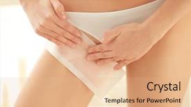  Presentation with wax - Audience pleasing presentation design consisting of young woman depilating bikini area backdrop and a coral colored foreground