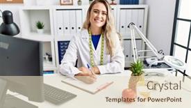  Presentation with writing - Presentation design enhanced with young-woman-dietician-writing background and a soft green colored foreground