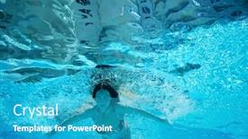  Presentation with water woman swimming underwater - PPT theme with young woman dives underwater with her eyes closed background and a teal colored foreground