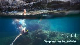  Presentation with breath - Beautiful PPT theme featuring young woman diving near coral reef on a breath backdrop and a ocean colored foreground