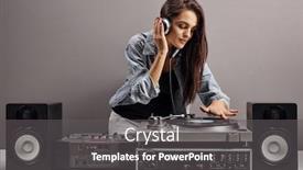  Presentation with gray - Theme with young-woman-dj-playing-music background and a dark gray colored foreground