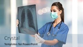  Presentation with lung - Presentation theme with young-woman-doctor-holding background and a teal colored foreground
