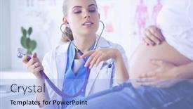  Presentation with pregnant woman doctor - Cool new PPT theme with young-woman-doctor-with-stethoscope backdrop and a light blue colored foreground
