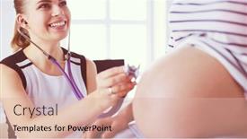  Presentation with pregnant woman doctor - Colorful presentation design enhanced with young-woman-doctor-with-stethoscope backdrop and a lemonade colored foreground