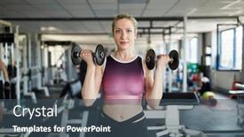  Presentation with strength - Slide deck having young-woman-doing-biceps-strength background and a ocean colored foreground