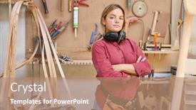  Presentation with craftsman - Amazing presentation design having young-woman-doing-craftsman-training backdrop and a coral colored foreground