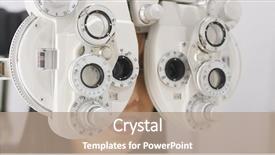  Presentation with eye care - Presentation design having young woman doing eye test background and a coral colored foreground