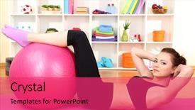  Presentation with exercise kids kid doing fitness - Cool new slide deck with young woman doing fitness exercises with gym ball at home backdrop and a red colored foreground