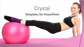  Presentation with gym ball - PPT theme with young woman doing fitness exercises with gym ball isolated on white background and a white colored foreground