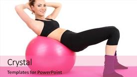  Presentation with gym ball - PPT theme enhanced with young woman doing fitness exercises with gym ball isolated on white background and a coral colored foreground