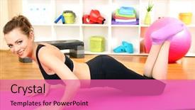  Presentation with exercises - Slides with young-woman-doing-fitness-exercises background and a coral colored foreground