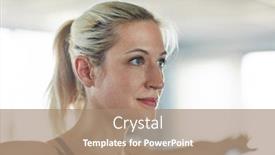  Presentation with workout - Presentation theme consisting of young woman doing fitness workout while stretching arms in the gym background and a coral colored foreground