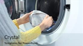  Presentation with laundromat - Presentation consisting of young woman doing laundry background and a light blue colored foreground