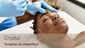  Presentation with medical dermatology - PPT theme featuring young-woman-doing-medical-treatment background and a  colored foreground