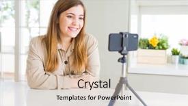  Presentation with online pornography - PPT theme featuring young woman doing online video background and a soft green colored foreground