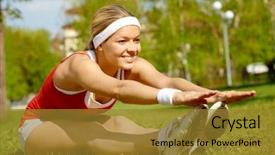  Presentation with exercise - PPT layouts with young woman doing physical exercise background and a gold colored foreground