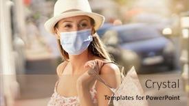  Presentation with face mask - Slides consisting of young-woman-doing-shopping background and a coral colored foreground