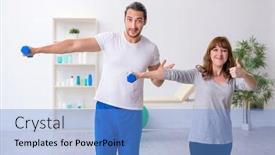  Presentation with sport coach - PPT layouts having young-woman-doing-sport-exercises background and a teal colored foreground