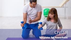  Presentation with sport coach - Theme having young-woman-doing-sport-exercises background and a ocean colored foreground
