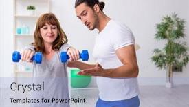  Presentation with sport coach - Colorful PPT layouts enhanced with young-woman-doing-sport-exercises backdrop and a light blue colored foreground