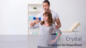  Presentation with sport coach - Audience pleasing theme consisting of young-woman-doing-sport-exercises backdrop and a light gray colored foreground