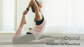  Presentation with exercise class - Audience pleasing slide deck consisting of young-woman-doing-stretching-exercise backdrop and a light gray colored foreground