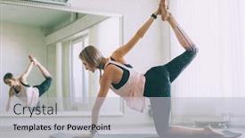  Presentation with exercise class - Slide set consisting of young-woman-doing-stretching-exercise background and a light gray colored foreground