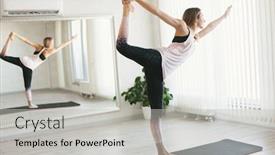  Presentation with exercise class - PPT layouts enhanced with young-woman-doing-stretching-exercise background and a light gray colored foreground