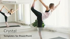  Presentation with exercise class - Slide deck with young-woman-doing-stretching-exercise background and a light gray colored foreground