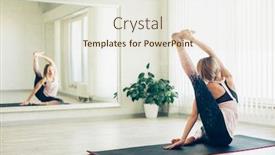  Presentation with exercise class - Slide deck having young-woman-doing-stretching-exercise background and a sky blue colored foreground