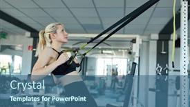  Presentation with suspension - Amazing presentation having young woman doing suspension training at the train station for the healthy back backdrop and a ocean colored foreground