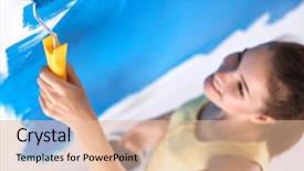  Presentation with beautiful young woman getting face - Cool new PPT theme with young woman doing wall painting backdrop and a lemonade colored foreground