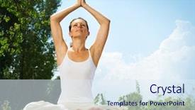  Presentation with yoga - Audience pleasing PPT layouts consisting of young woman doing yoga exercise backdrop and a sky blue colored foreground