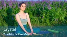  Presentation with wellness - Presentation design having young woman doing yoga exercise outdoors wellness concept background and a ocean colored foreground