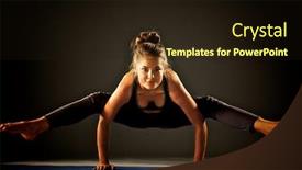  Presentation with exercise mat - Theme with young woman doing yoga exercise on mat background and a wine colored foreground