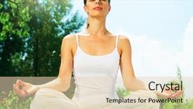  Presentation with exercises - Theme featuring young woman doing yoga exercises outdoor beautiful girl practicing yoga in the park background and a lemonade colored foreground